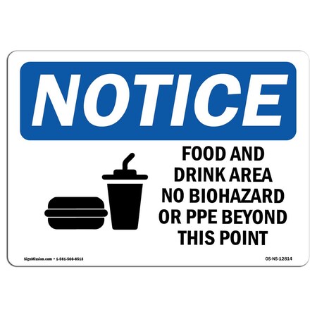 Signmission Sign, 12" H, 18" W, Rigid Plastic, Food And Drink Area No Biohazards Sign With Symbol, Landscape OS-NS-P-1218-L-12814